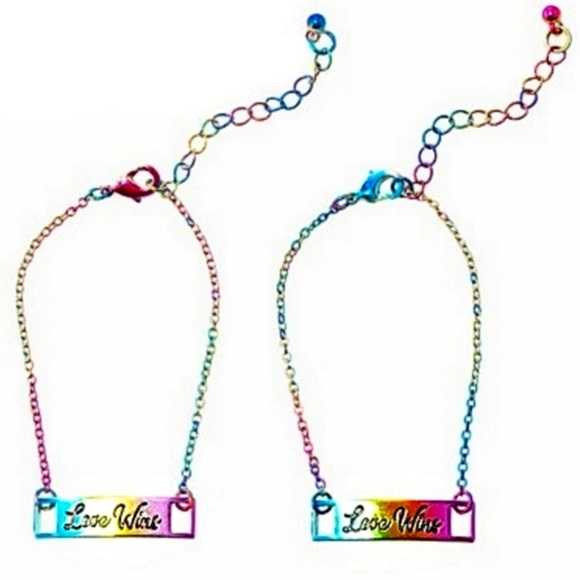 LOVE IS LOVE Rainbow Bracelet Set – LGBTQA+ Pride Jewelry w/ Holographic Finish - Picture 1 of 6